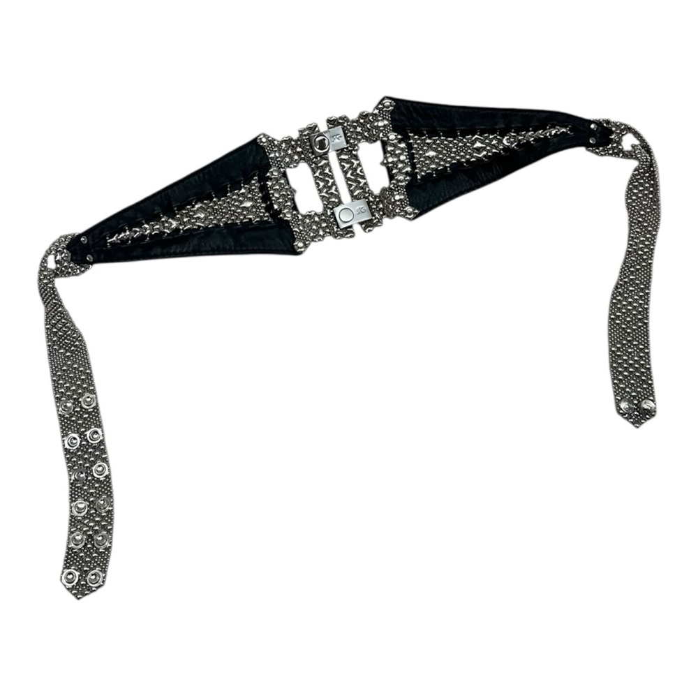 JC Black Leather Silver Studded Corset Belt